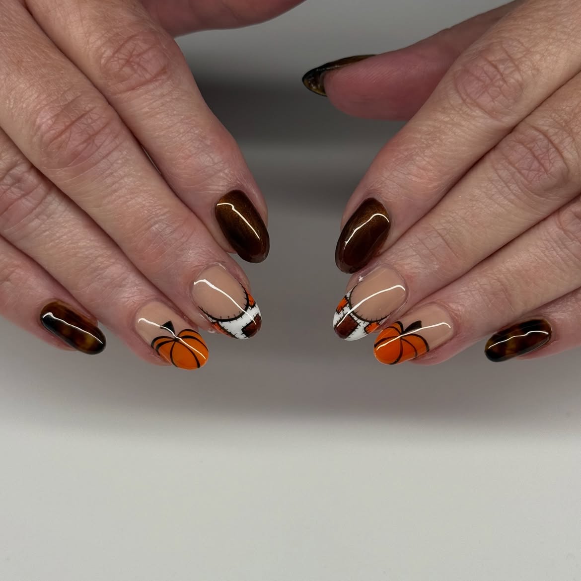 Festive Pumpkin & Tortoiseshell Fall French Tips