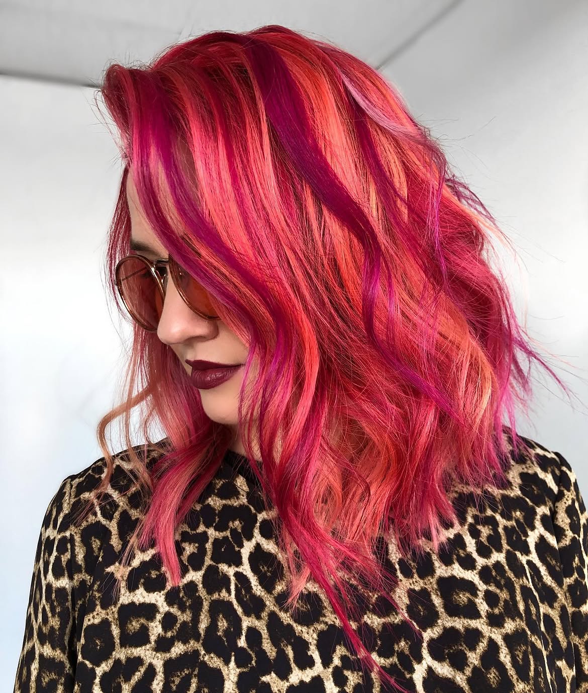 Fiery Cherry Bomb Lob With Pink & Orange Swirls