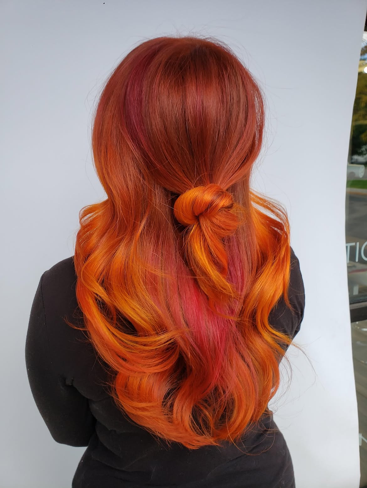 Fiery Copper Balayage With Twisted Half-Up Accent