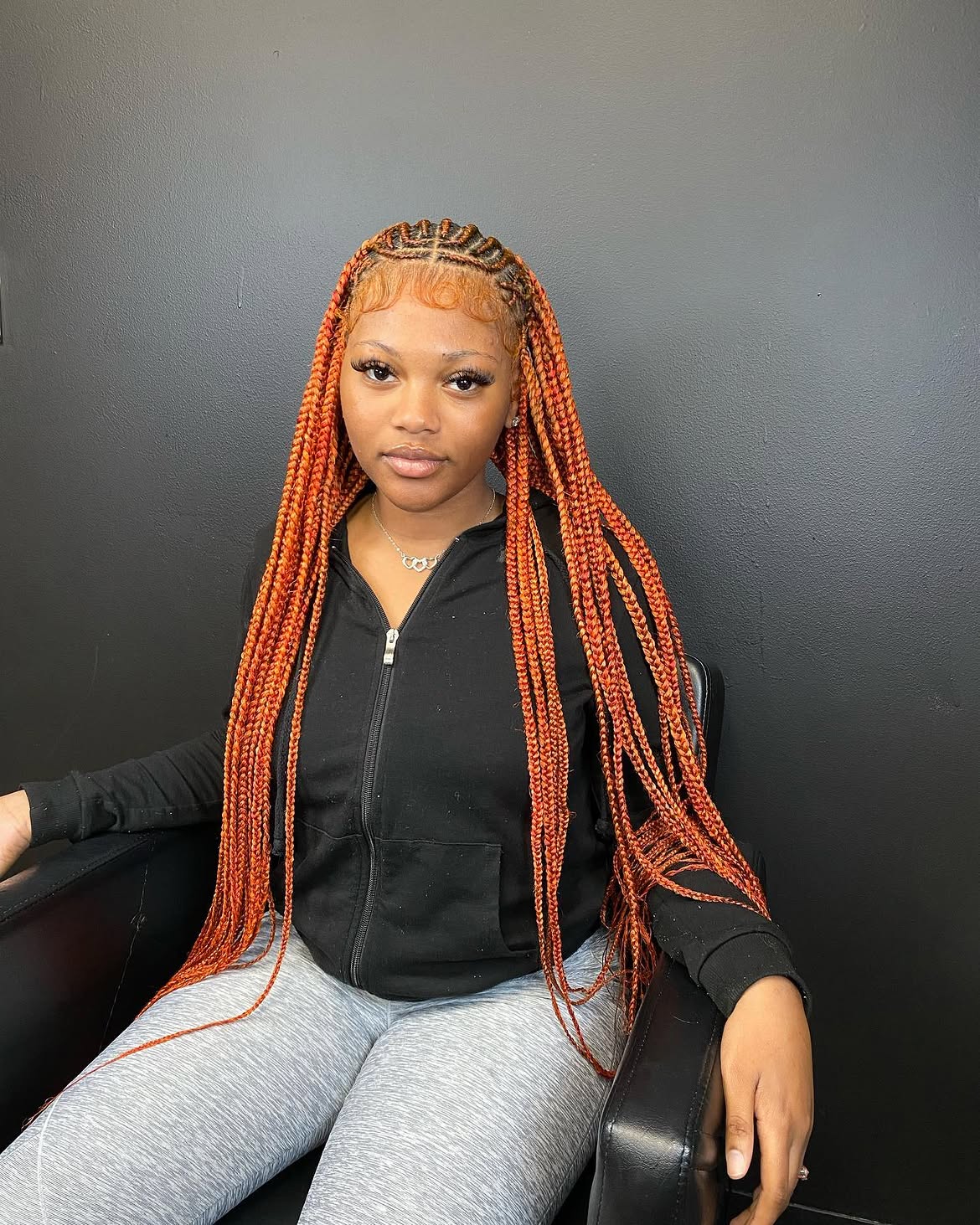 Fiery Copper Box Braids With Baby Hairs