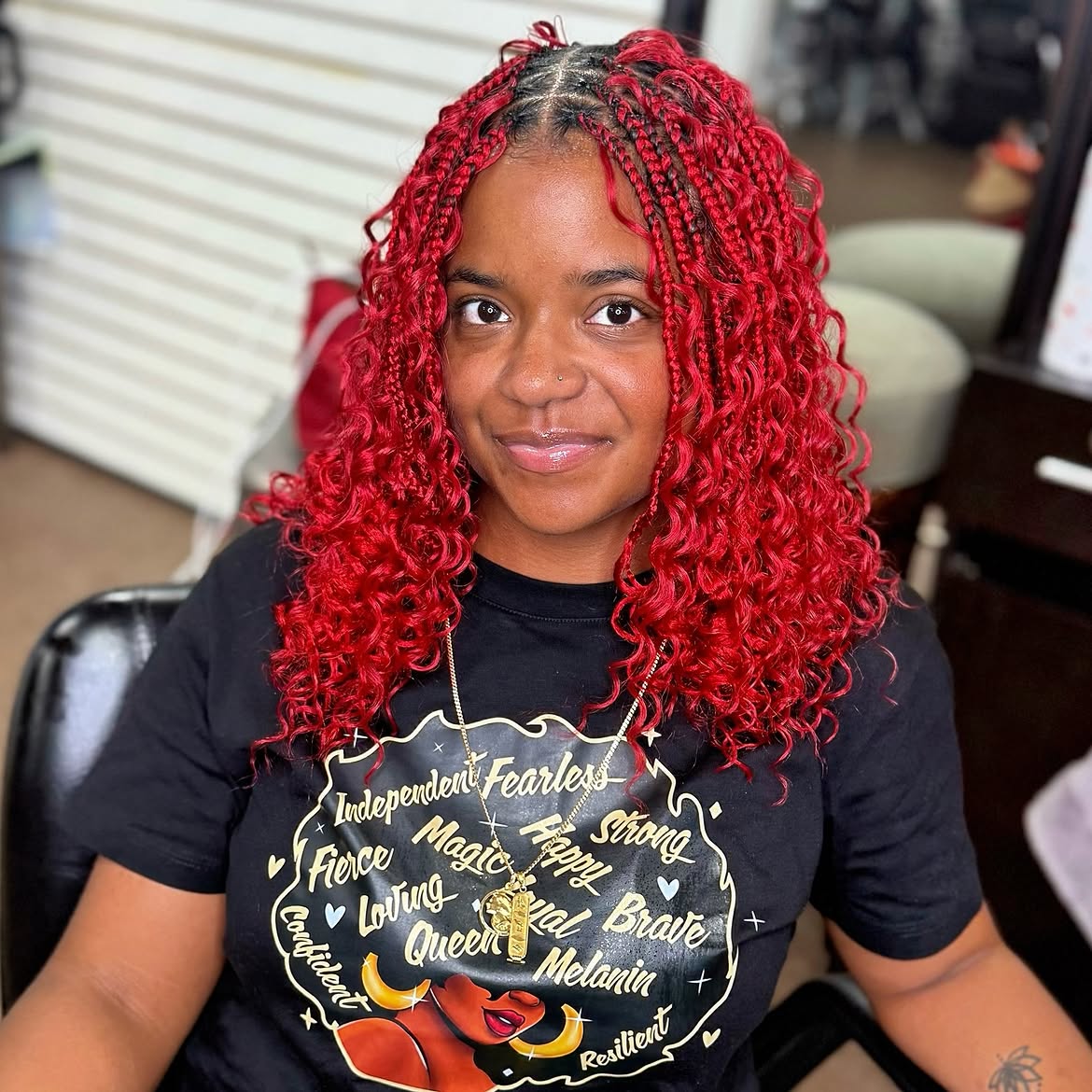 Fiery Red Box Braids With Curly Ends