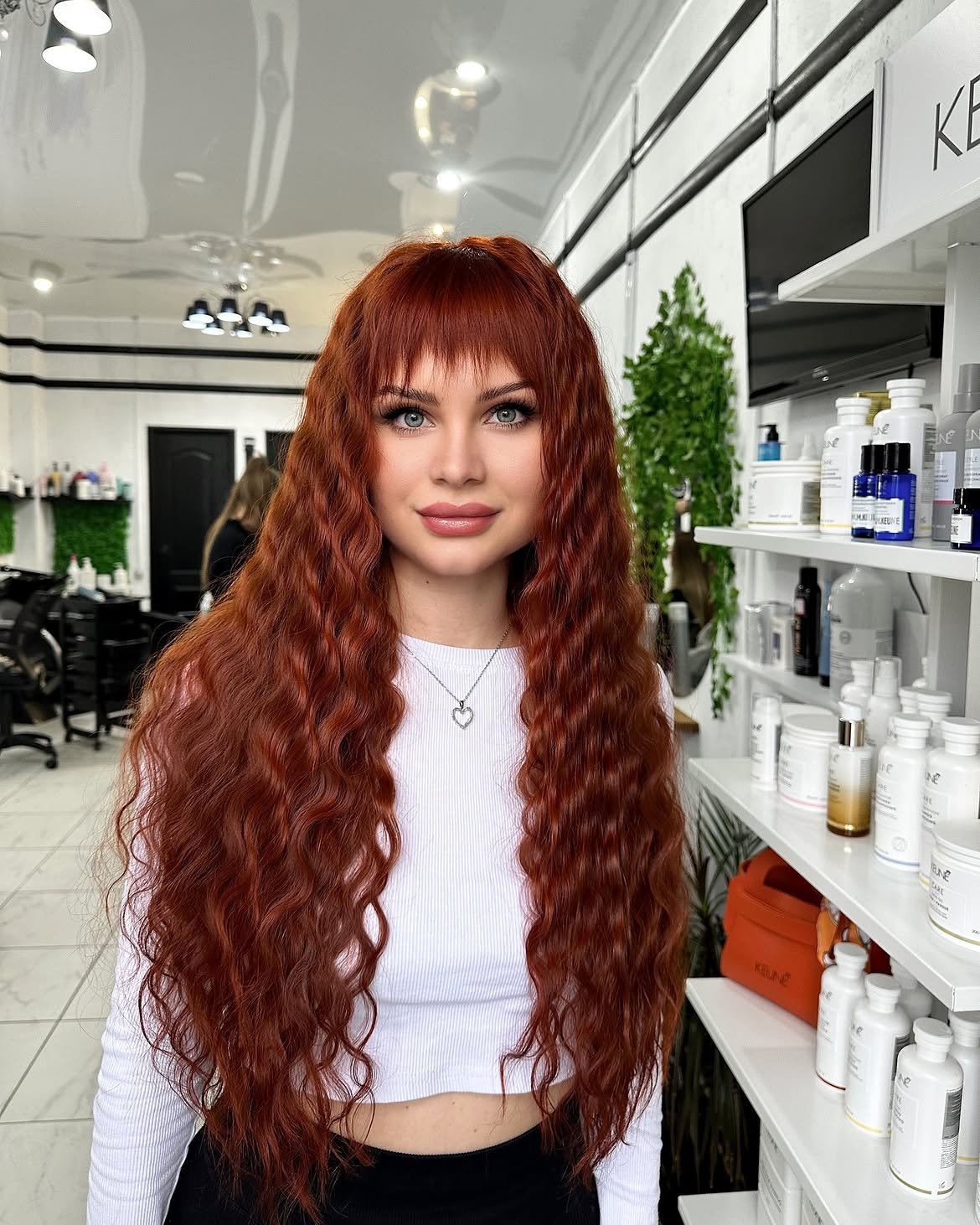 Fiery Red Waves With Wispy Bangs