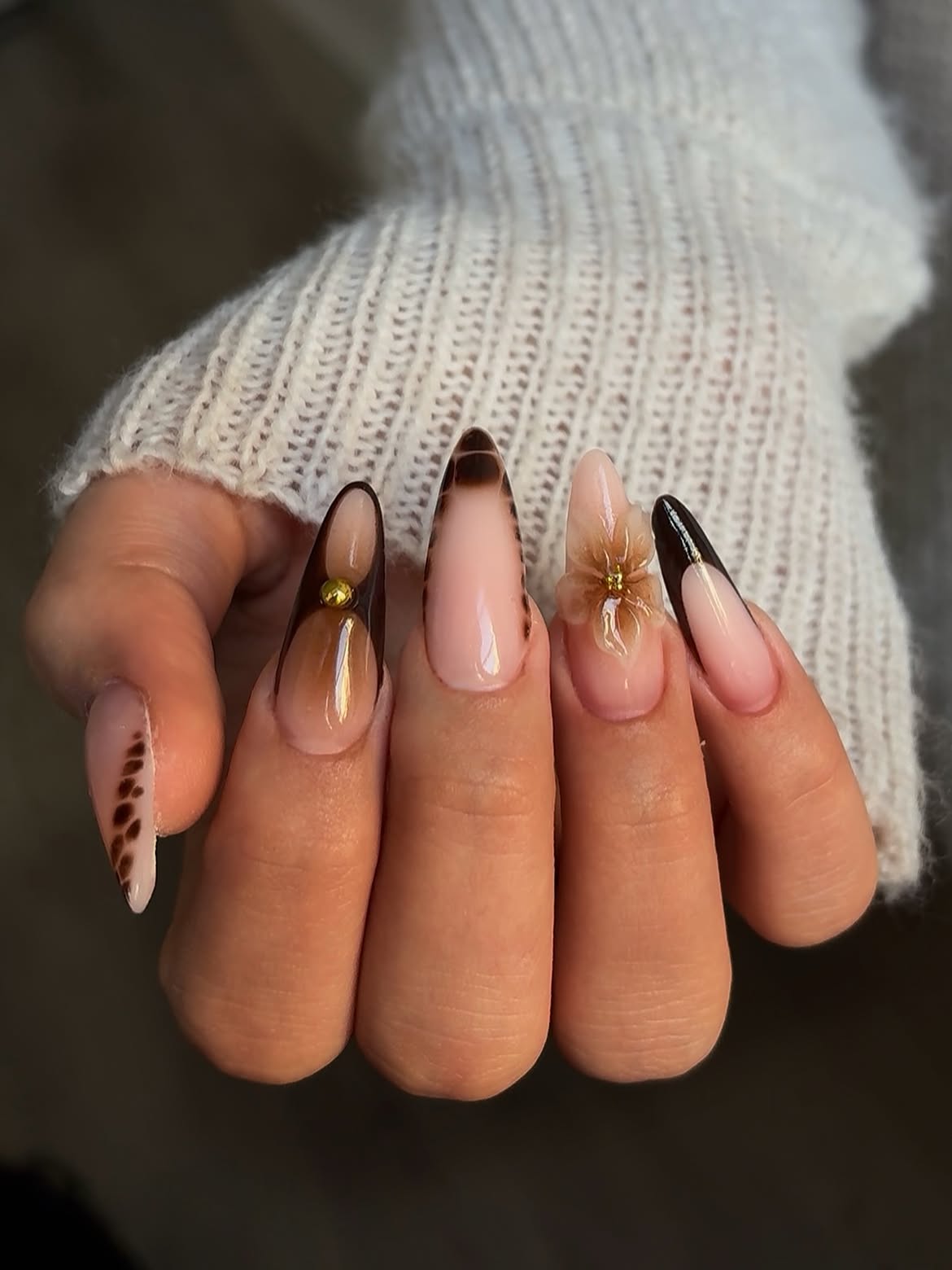 French Tip Leopard Ombre Almond Nails