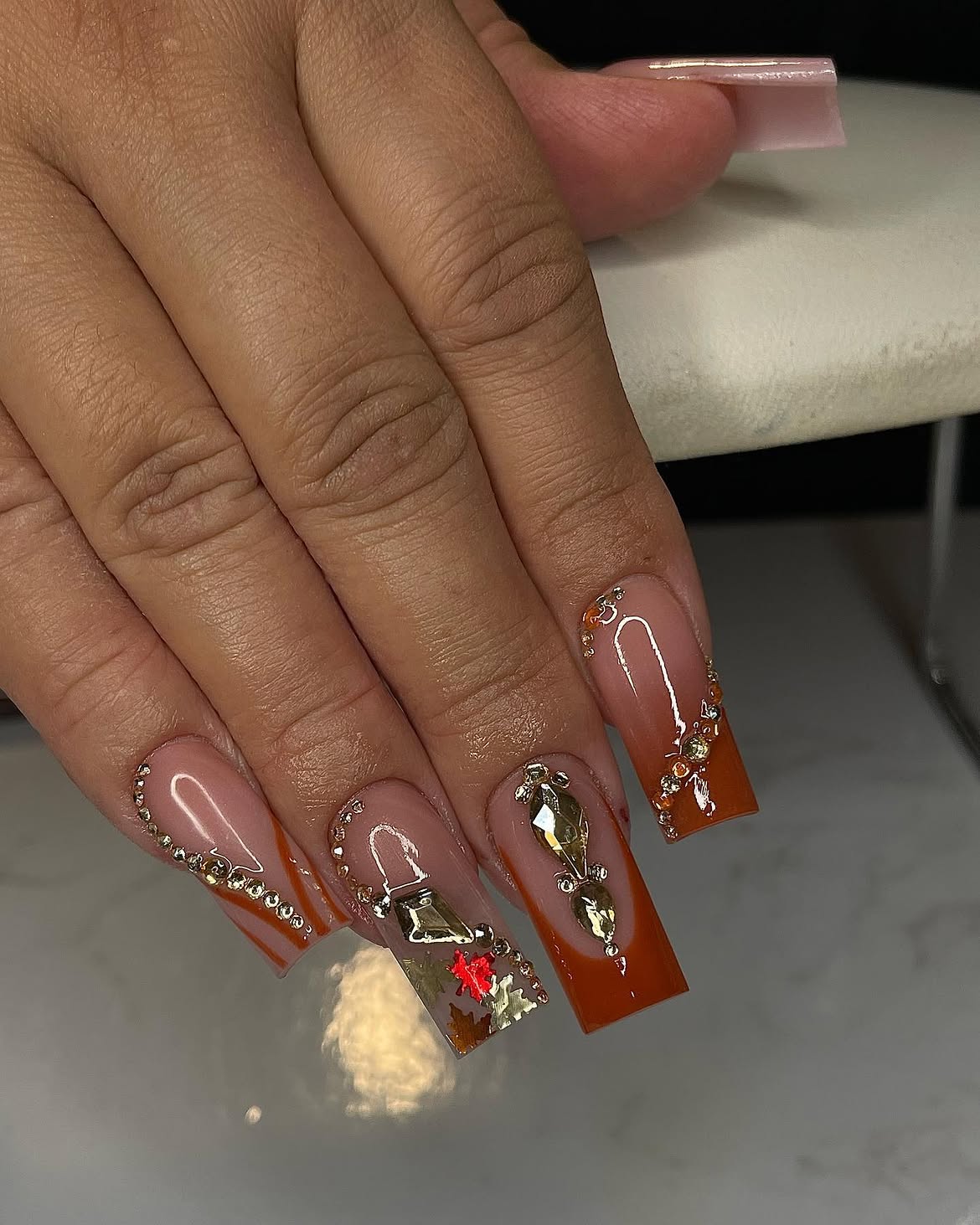 Gilded Autumn French Tip Coffin Nails