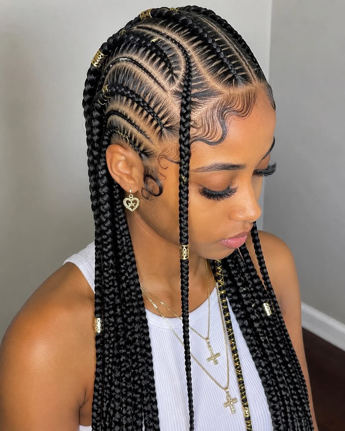 Glamorous Fulani Braids With Edges & Gold Charms