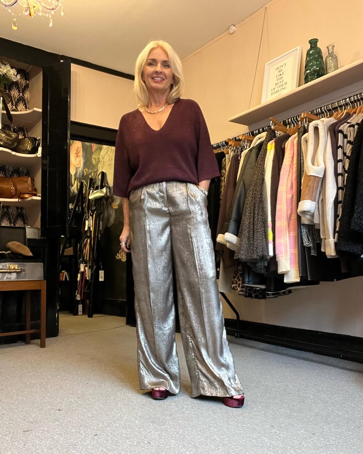 Glamorous Metallic Wide Leg Pants Party Look