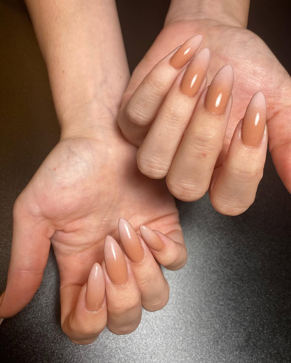 Glossy Almond Milk to Peach Ombre Nails