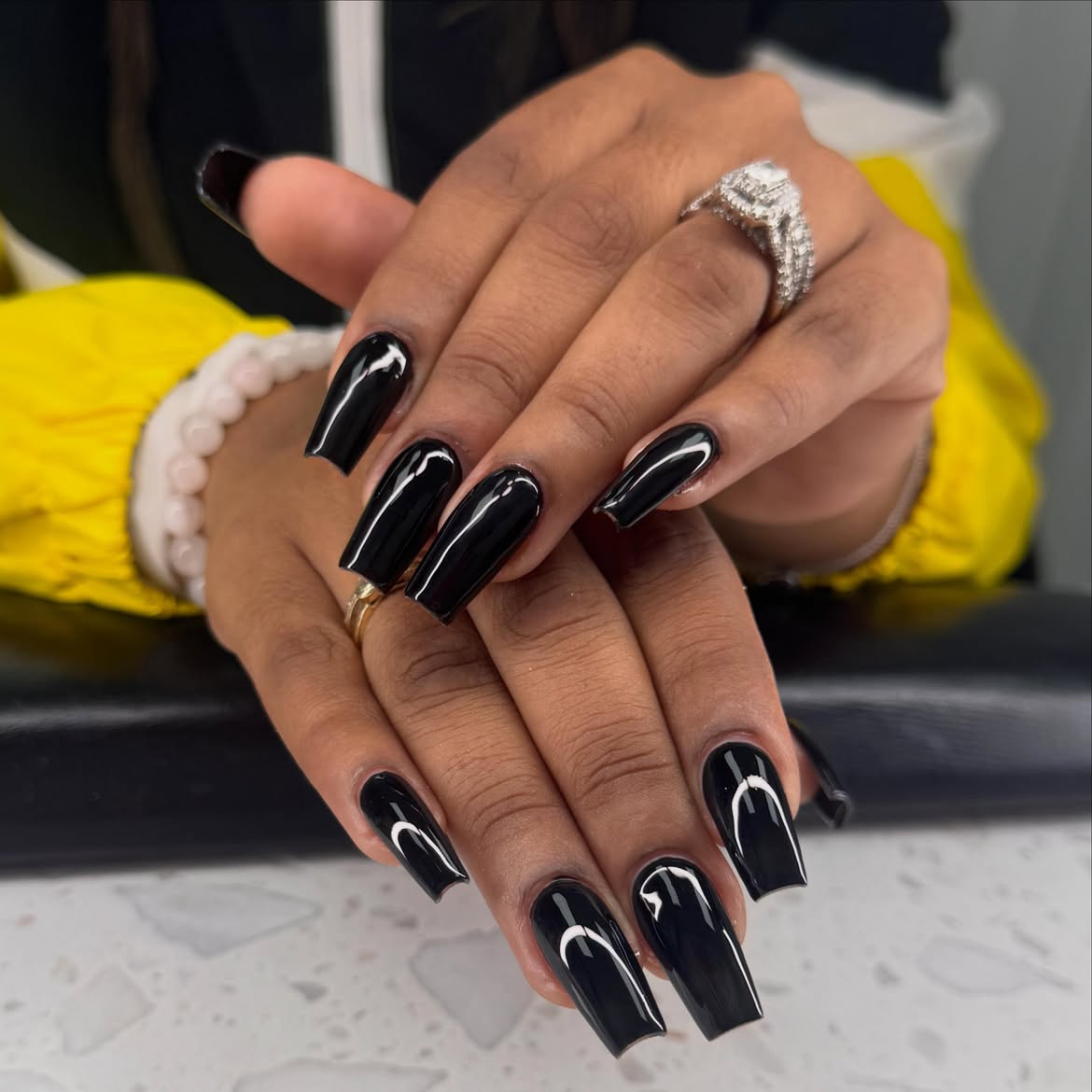 Glossy Black High Shine Coffin Nails