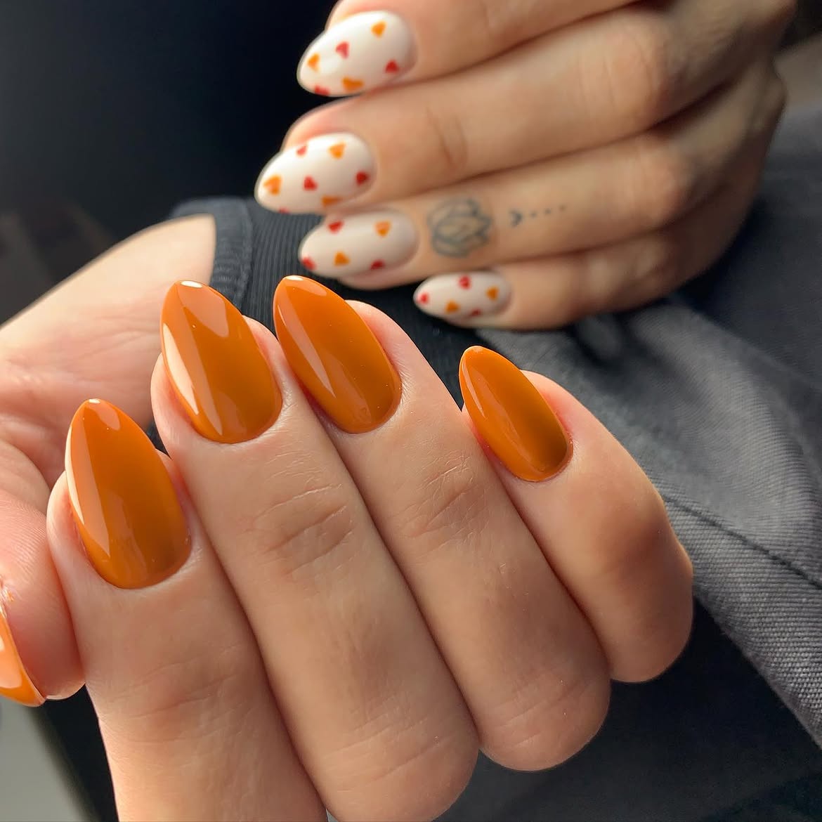 Glossy Burnt Orange Almond Nails