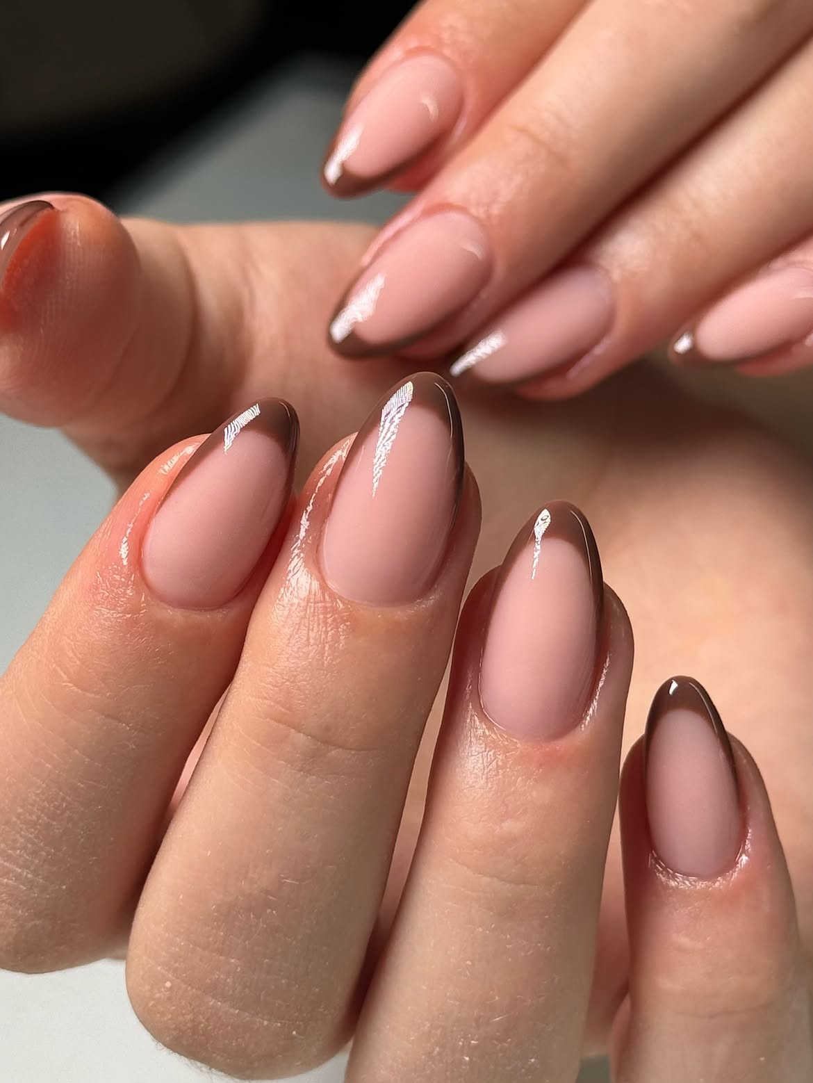 Glossy Chocolate Almond French Tips
