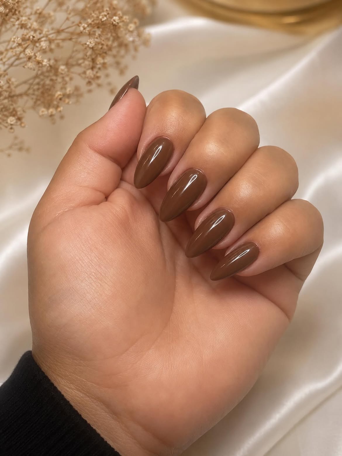 Glossy Chocolate Almond Nails