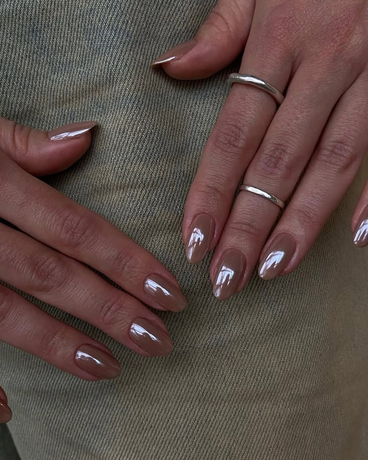 Glossy Chocolate Milk Almond Nails