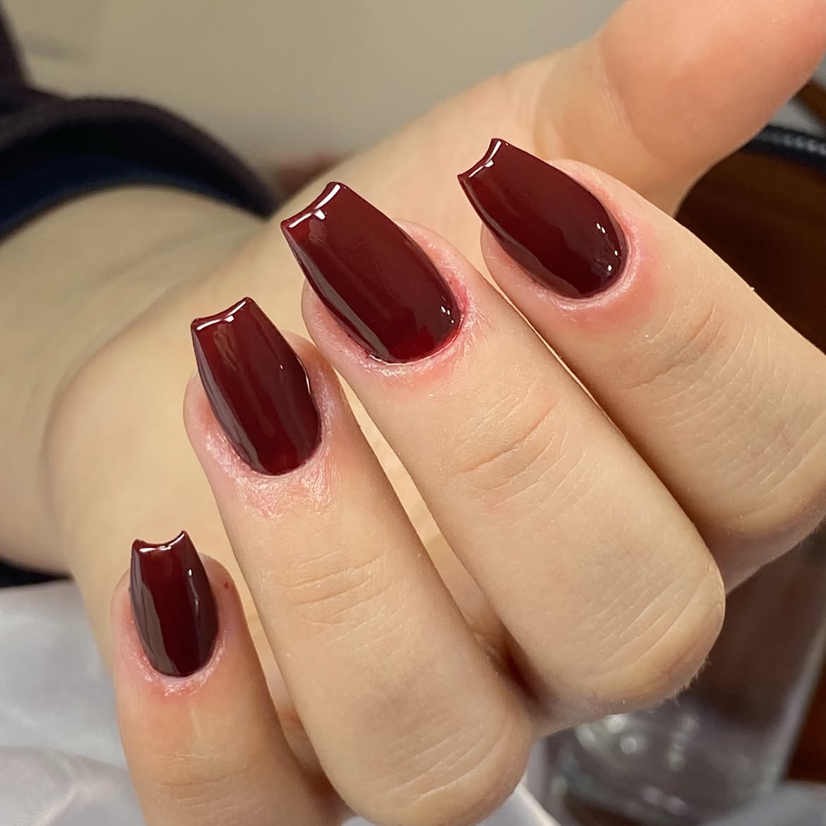 Glossy Deep Cherry Red Coffin Nails
