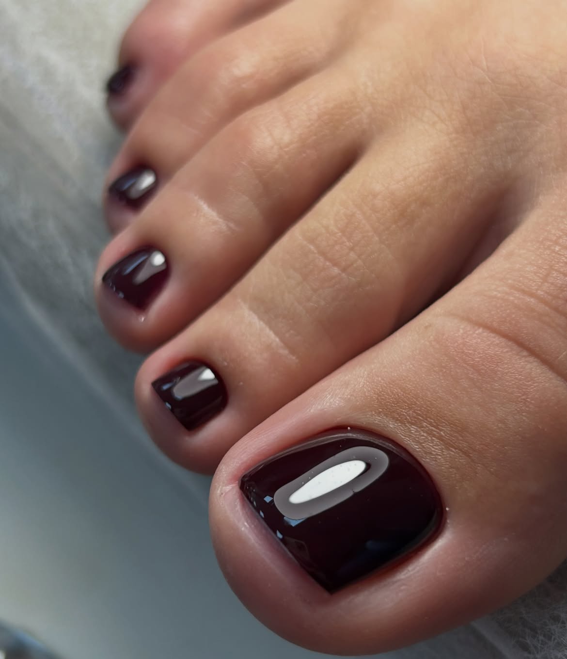 Glossy Deep Plum Short Square Pedicure
