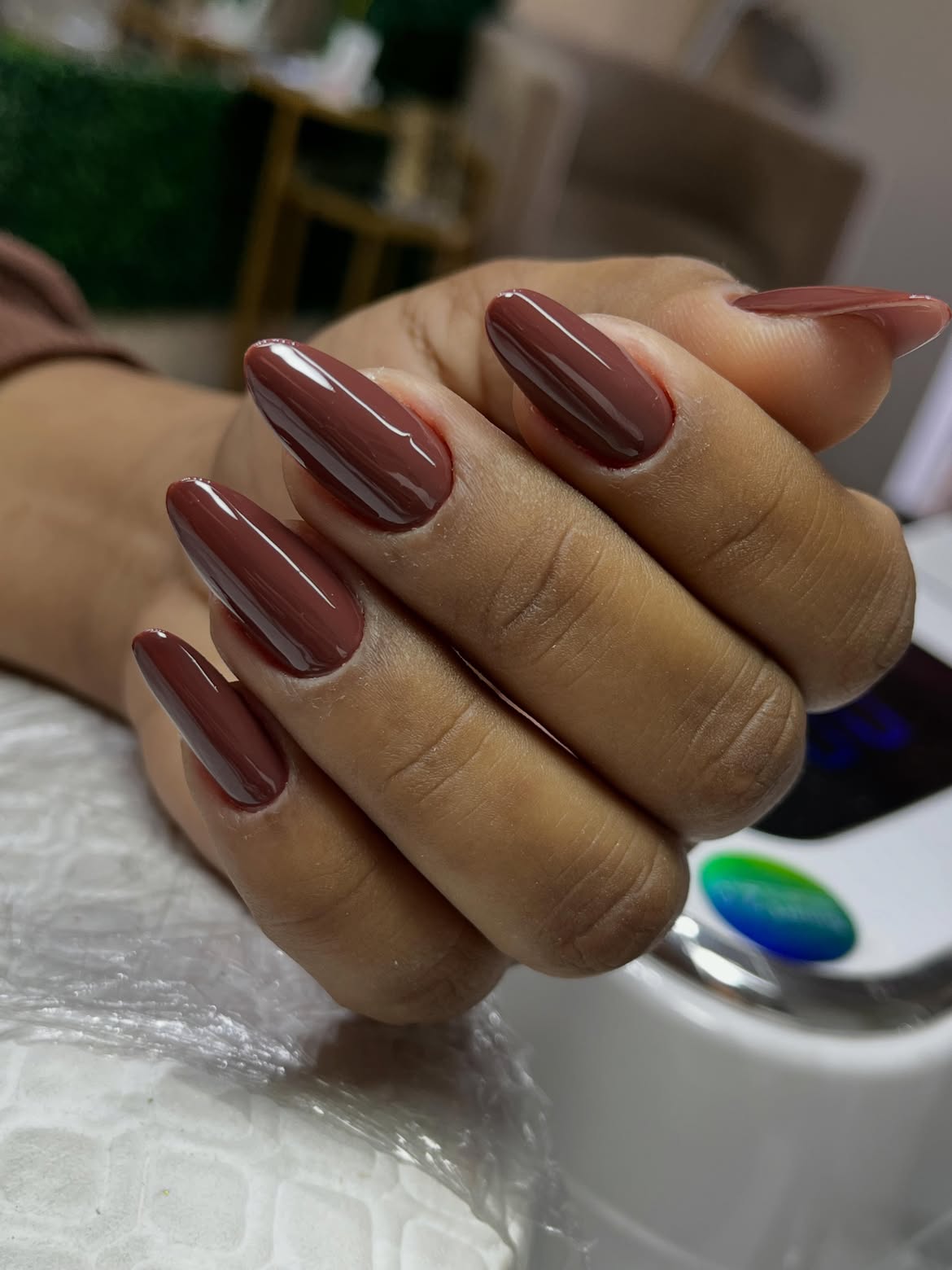 Glossy Espresso Almond Nails