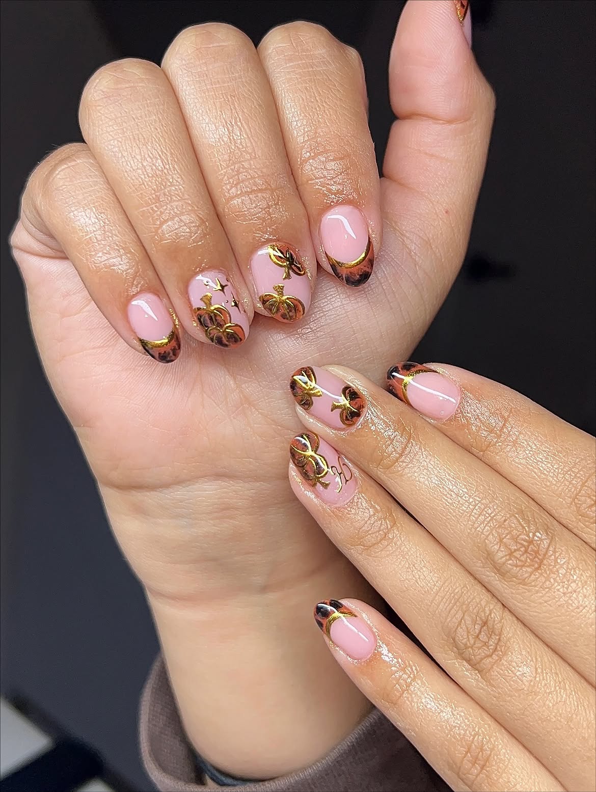 Gold Pumpkin French Oval Nails