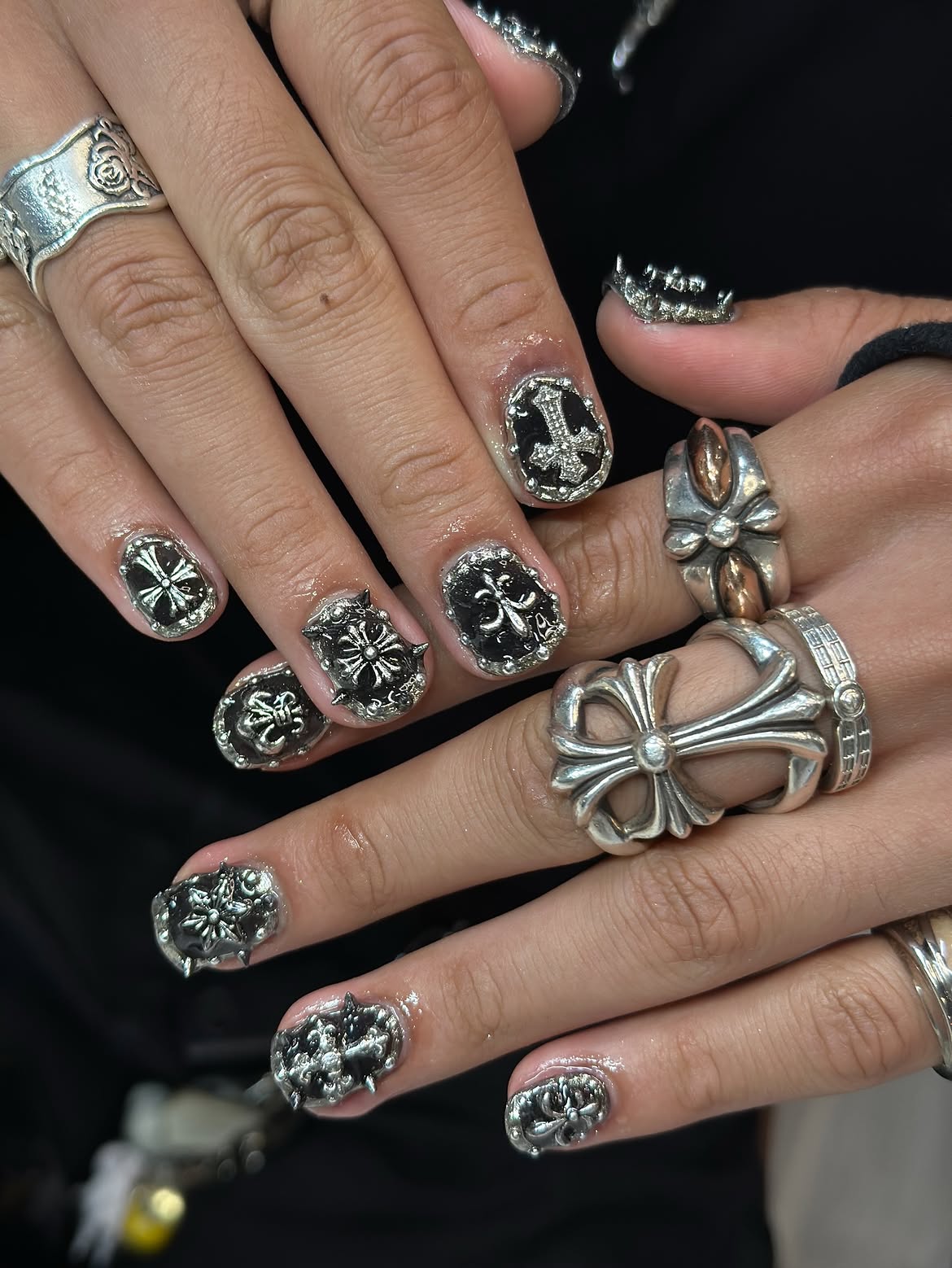 Gothic Cross Chrome Oval Nails