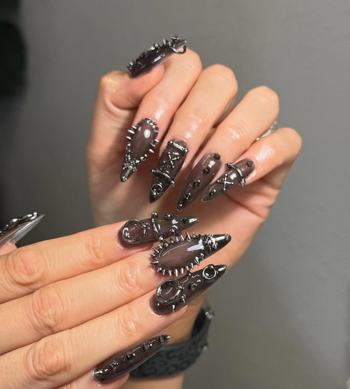 Gothic Stiletto Nails with Spikes and Chains