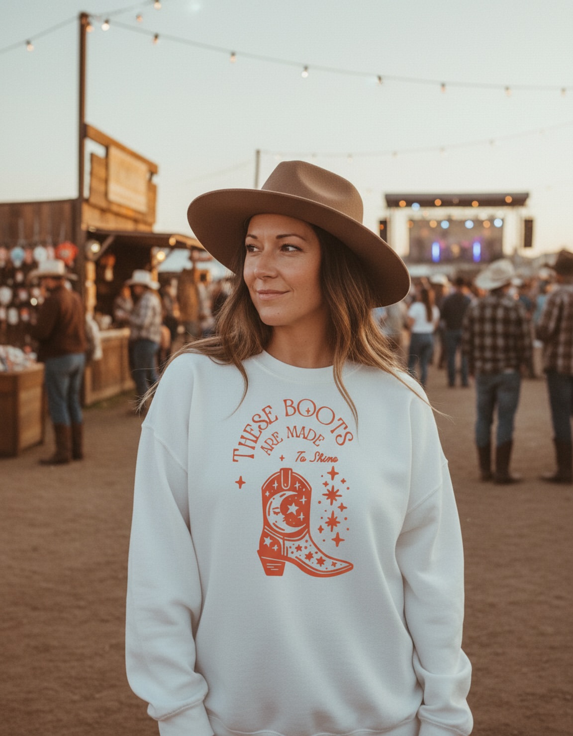 Graphic Sweatshirt And Wide Brim Hat Festival Style
