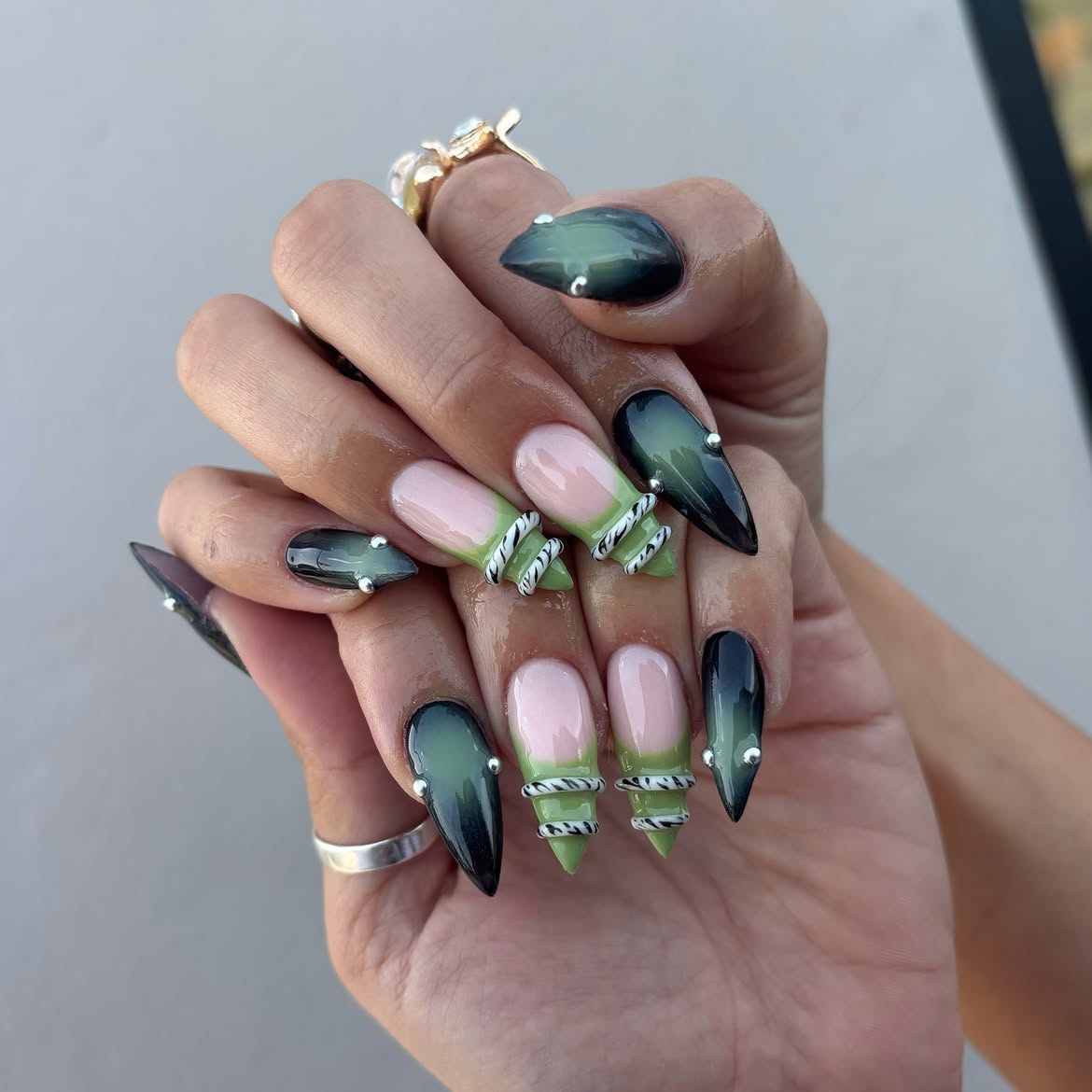 Green Ombre Stiletto with Rope Detail