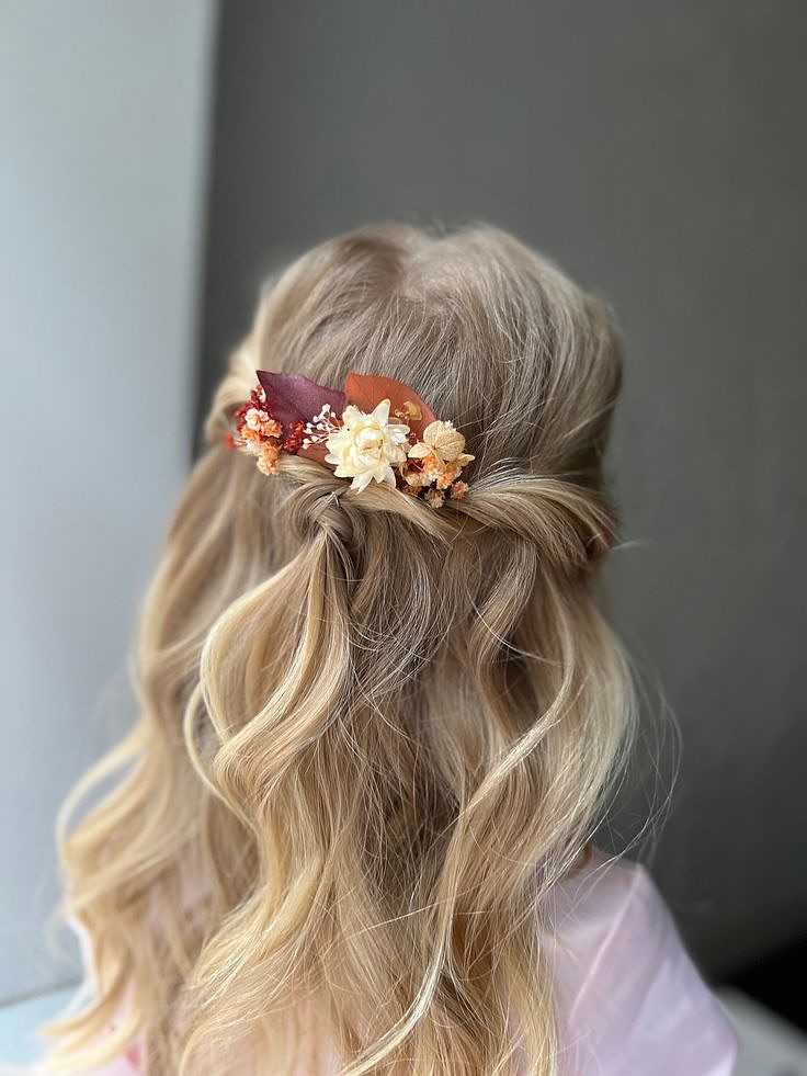 Half-Up Twists With Dried Flower Autumn Hair Clip