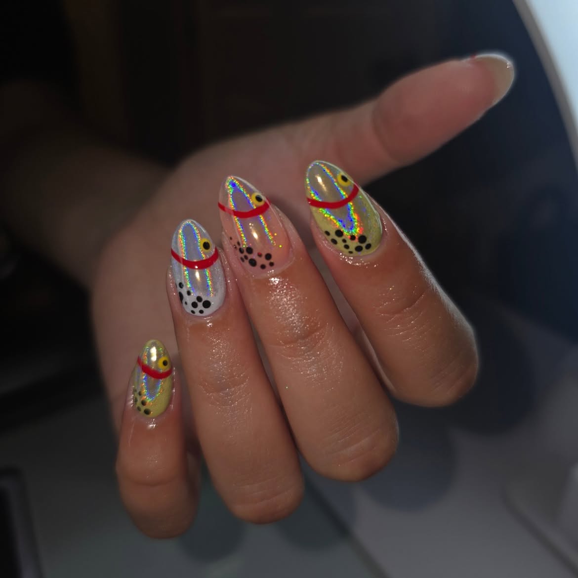Holographic Trout & River Stone Almond Nails