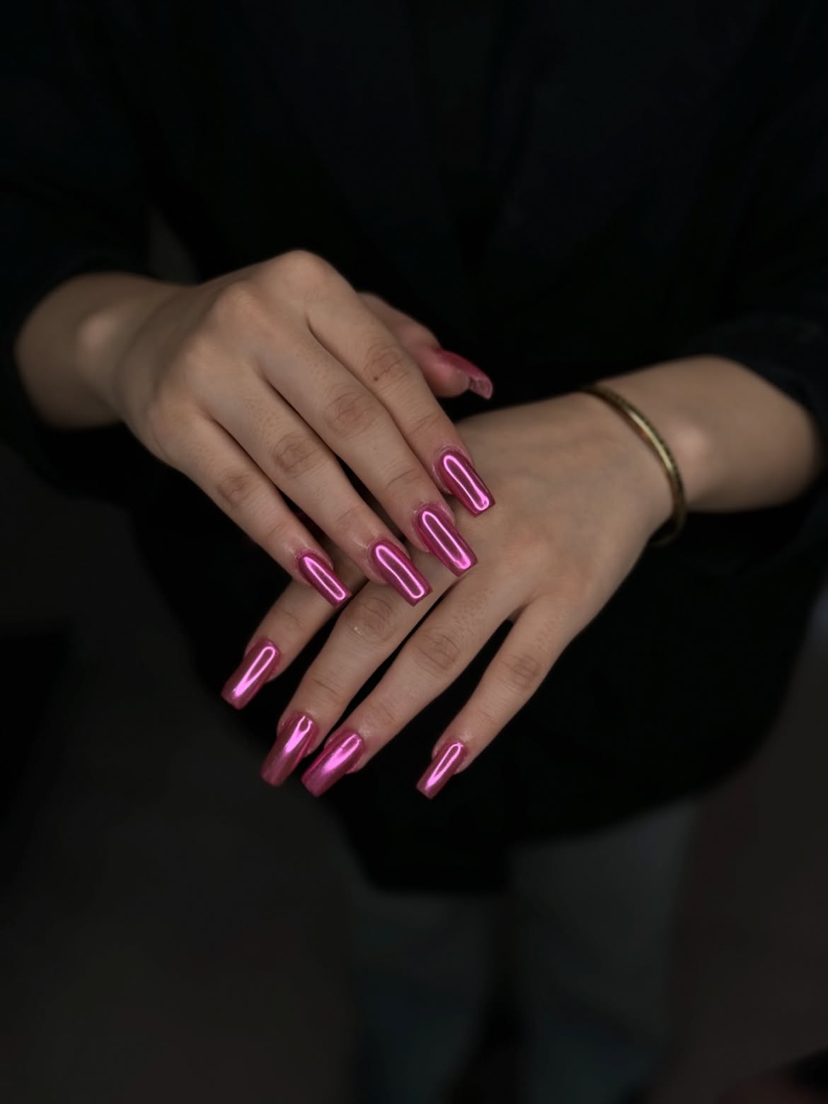 Hot Pink Chrome Coffin Nails