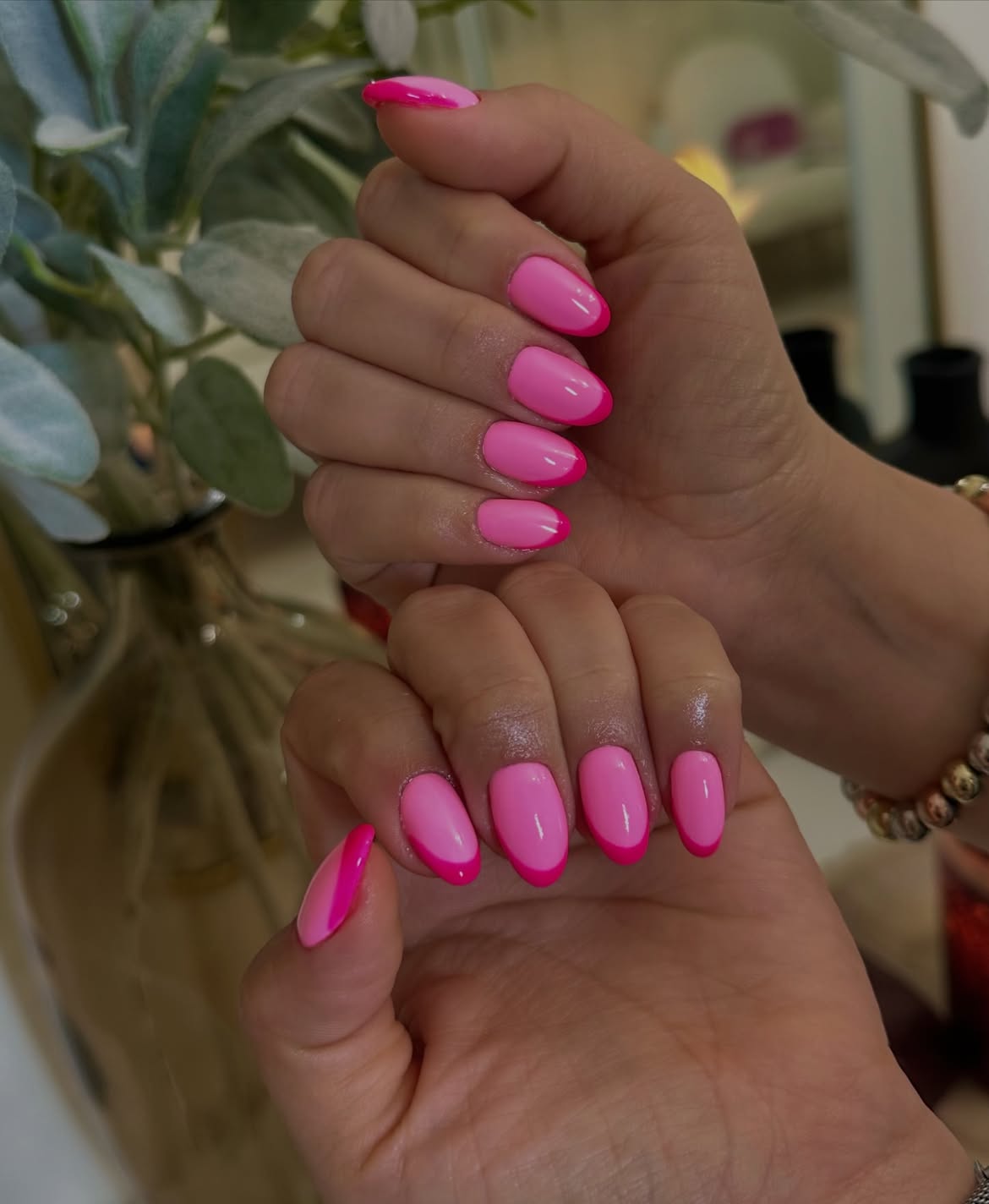 Hot Pink French Tip Almond Nails