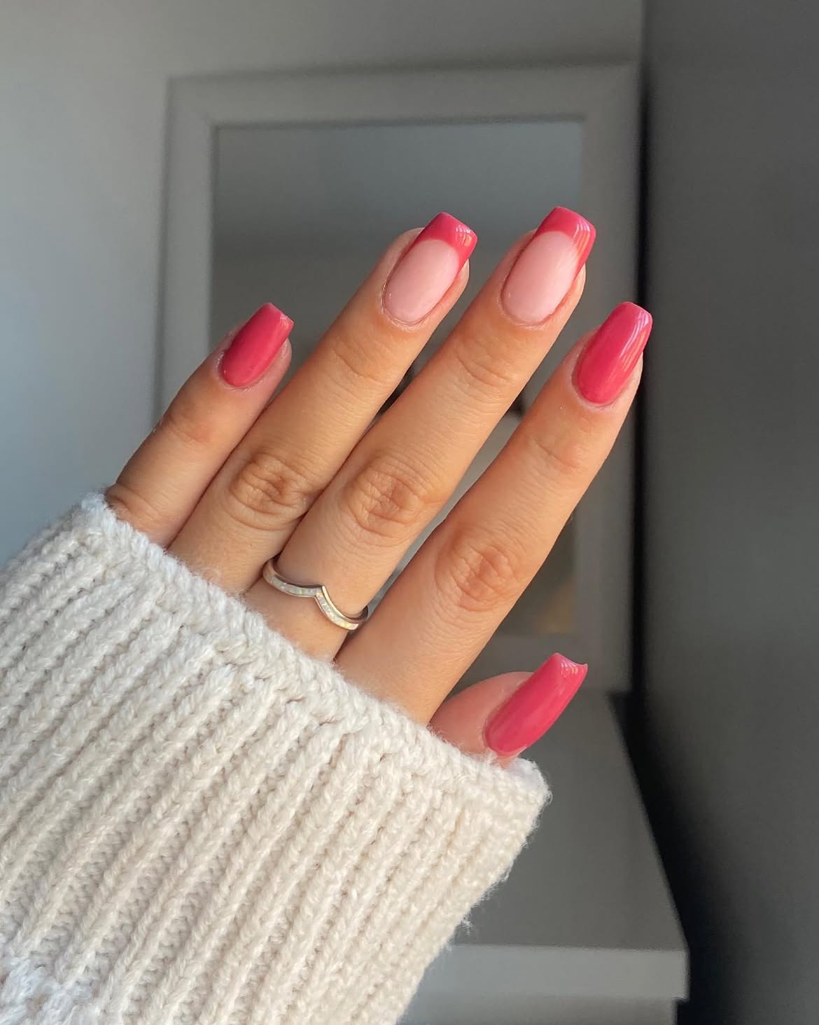 Hot Pink French Tip Medium Square Nails
