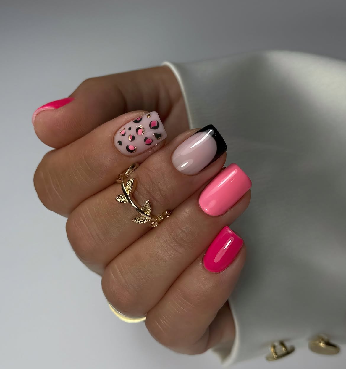 Hot Pink Leopard Print French Tip Nails