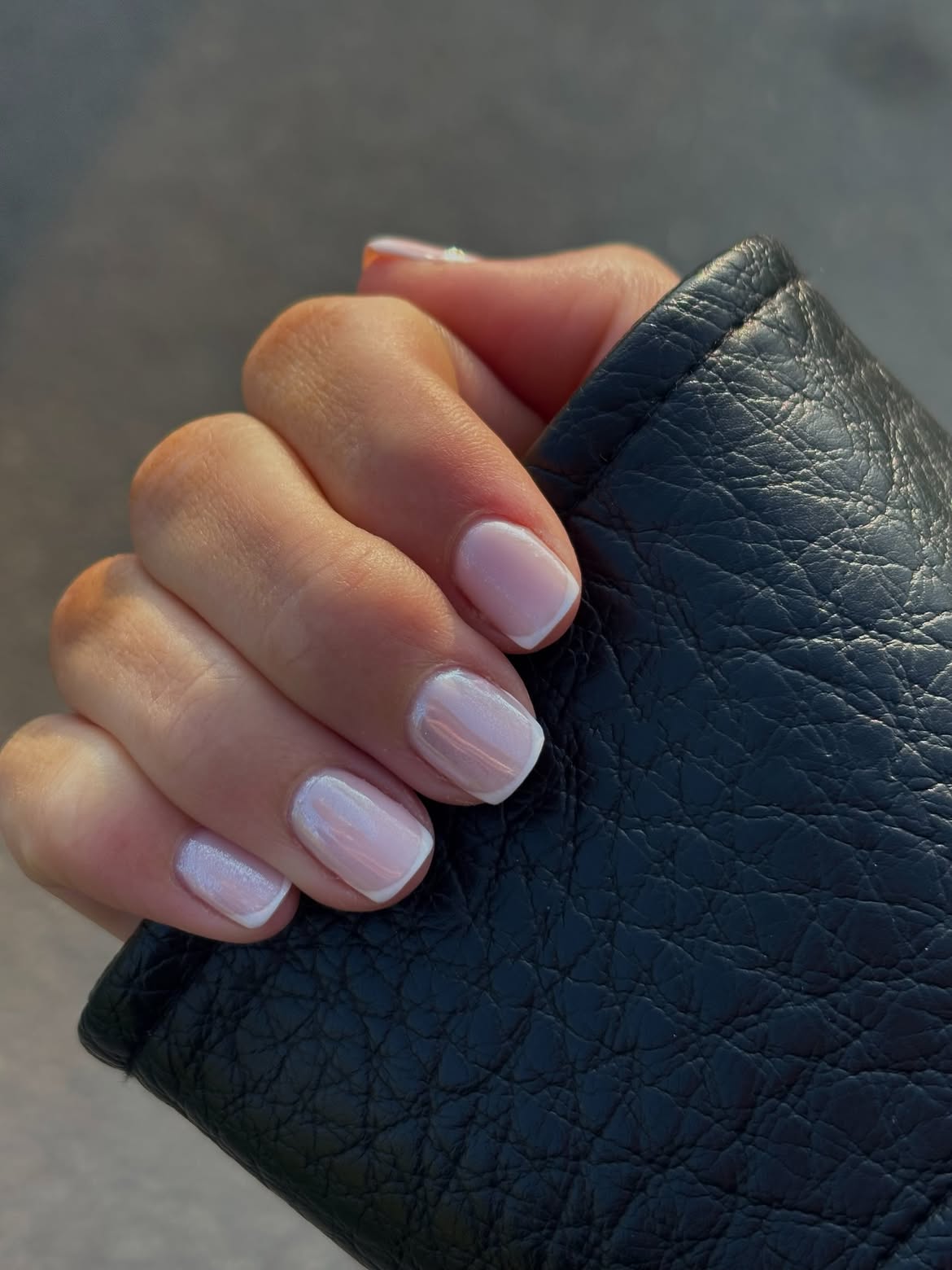 Iridescent French Tip Short Square Nails