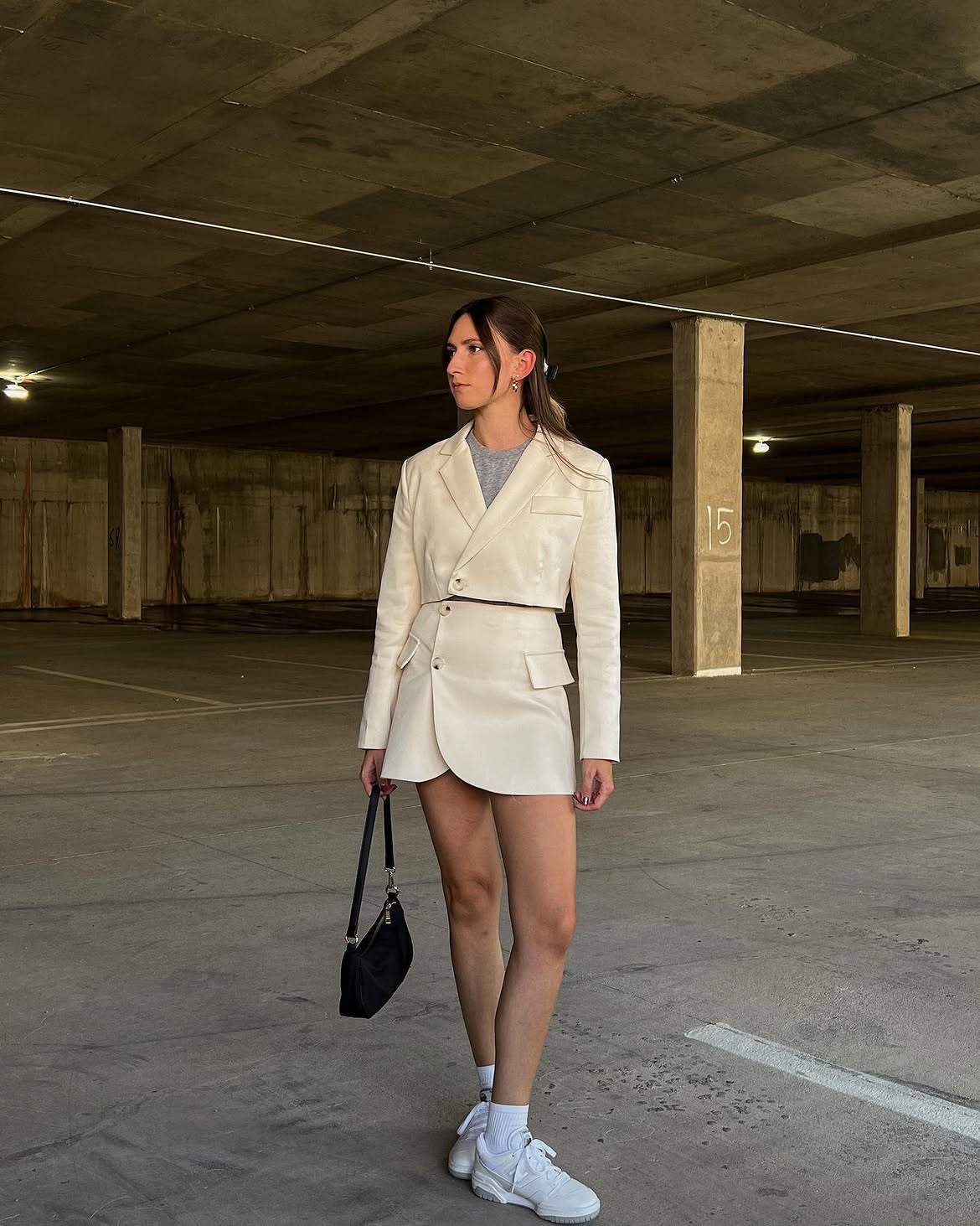 Ivory Cropped Blazer And Mini Skirt Set