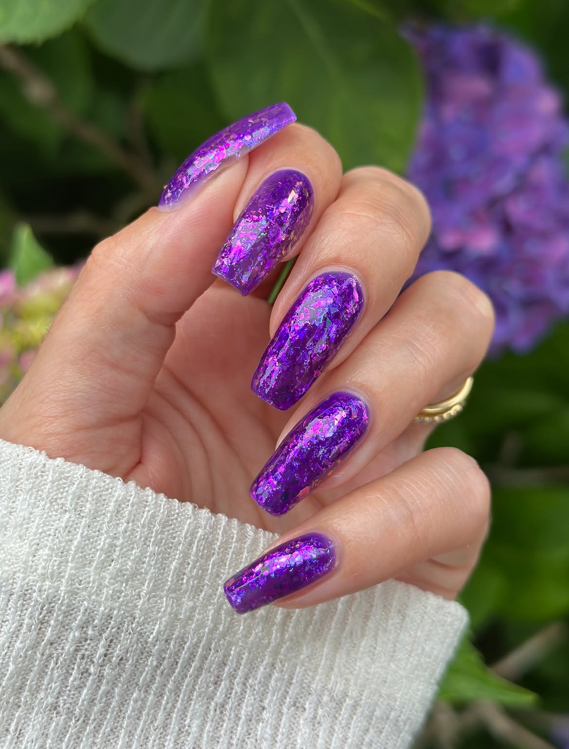 Jeweled Amethyst Coffin Nails With Glitter Effect