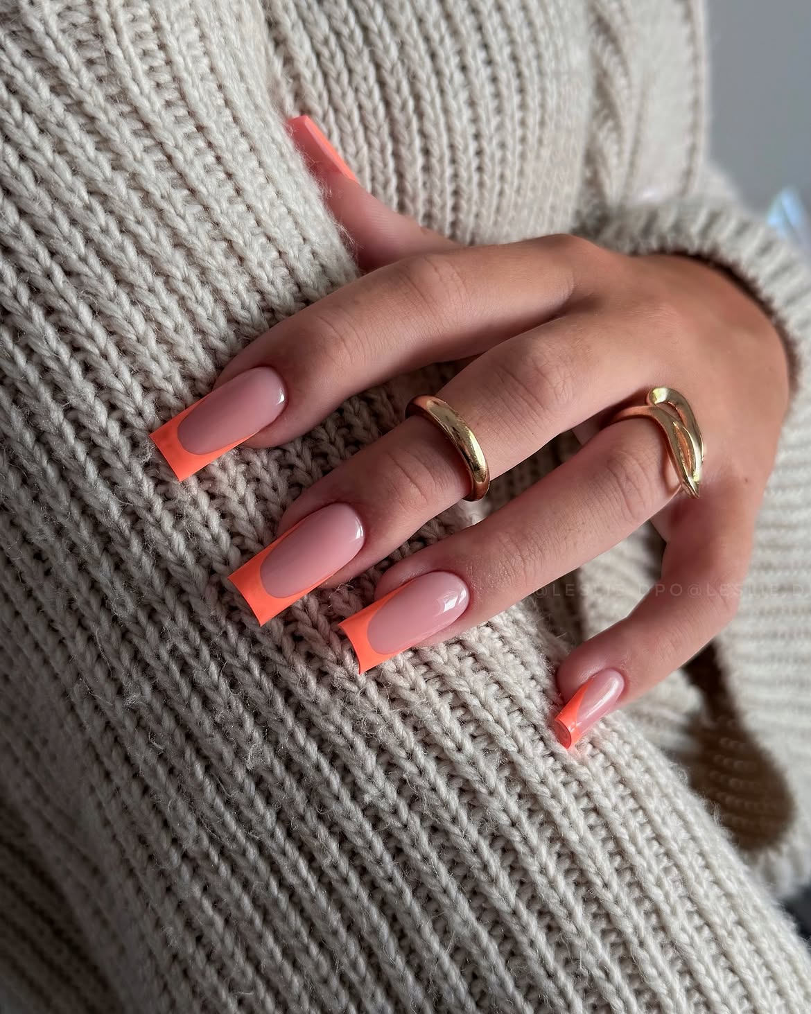 Juicy Orange French Tip Square Nails