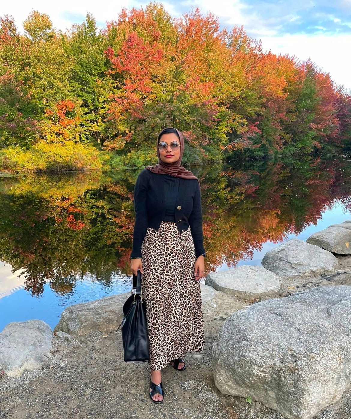 Leopard Midi Skirt With Cropped Cardigan Outfit