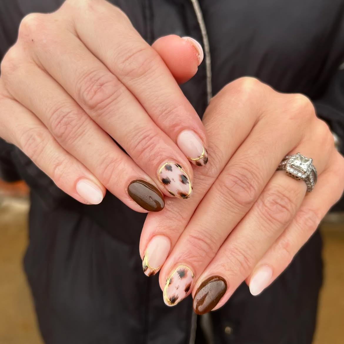 Leopard Print French Tip Almond Nails