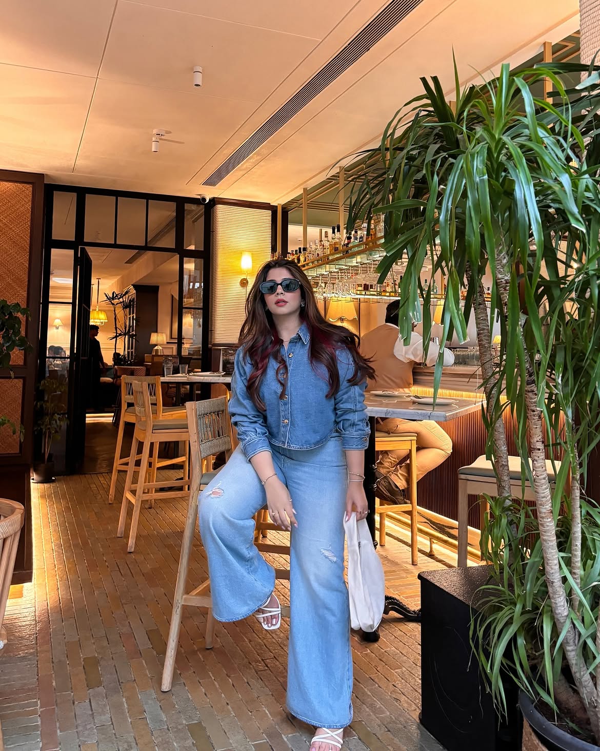 Light Wash Denim Co-ord With Wide Leg Pants