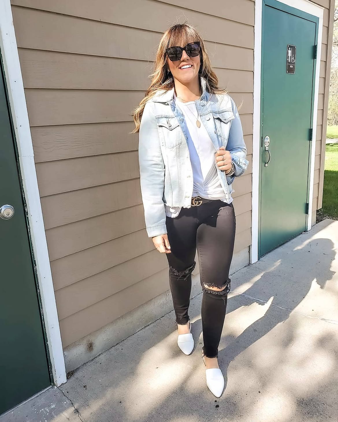 Light Wash Jean Jacket With Black Ripped Jeans