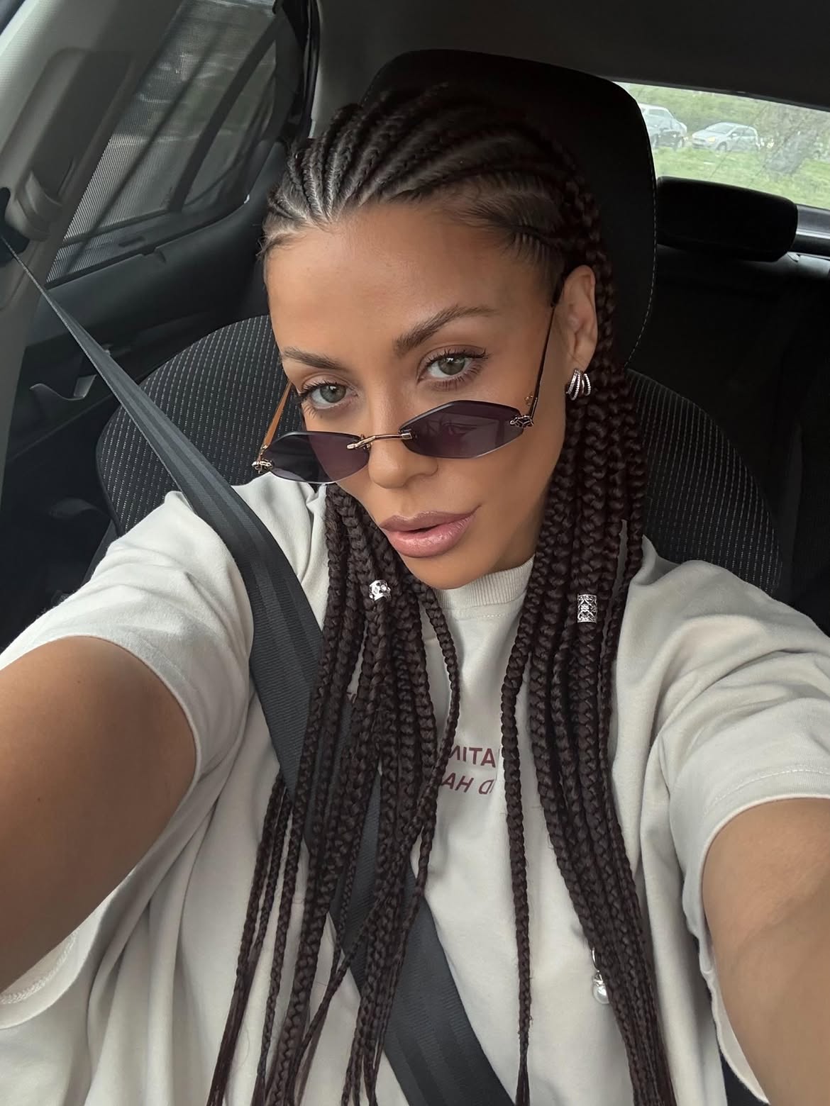 Long Deep Part Box Braids With Silver Charms
