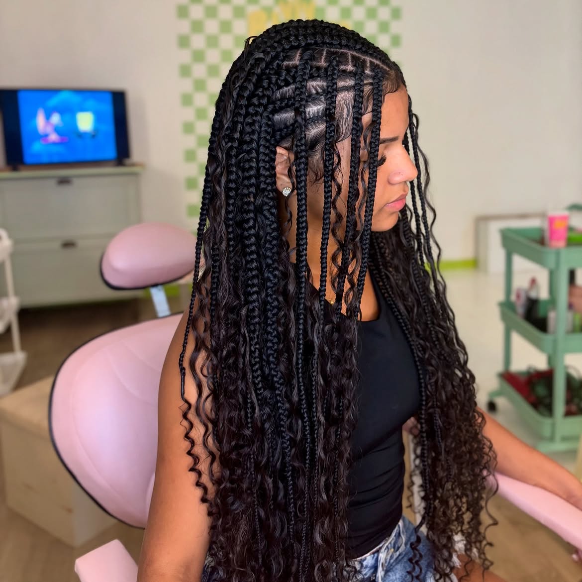 Long Goddess Braids With Curly Ends