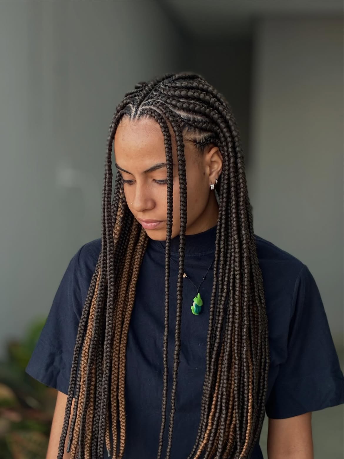 Long Two-Tone Fulani Braids With Heart Design