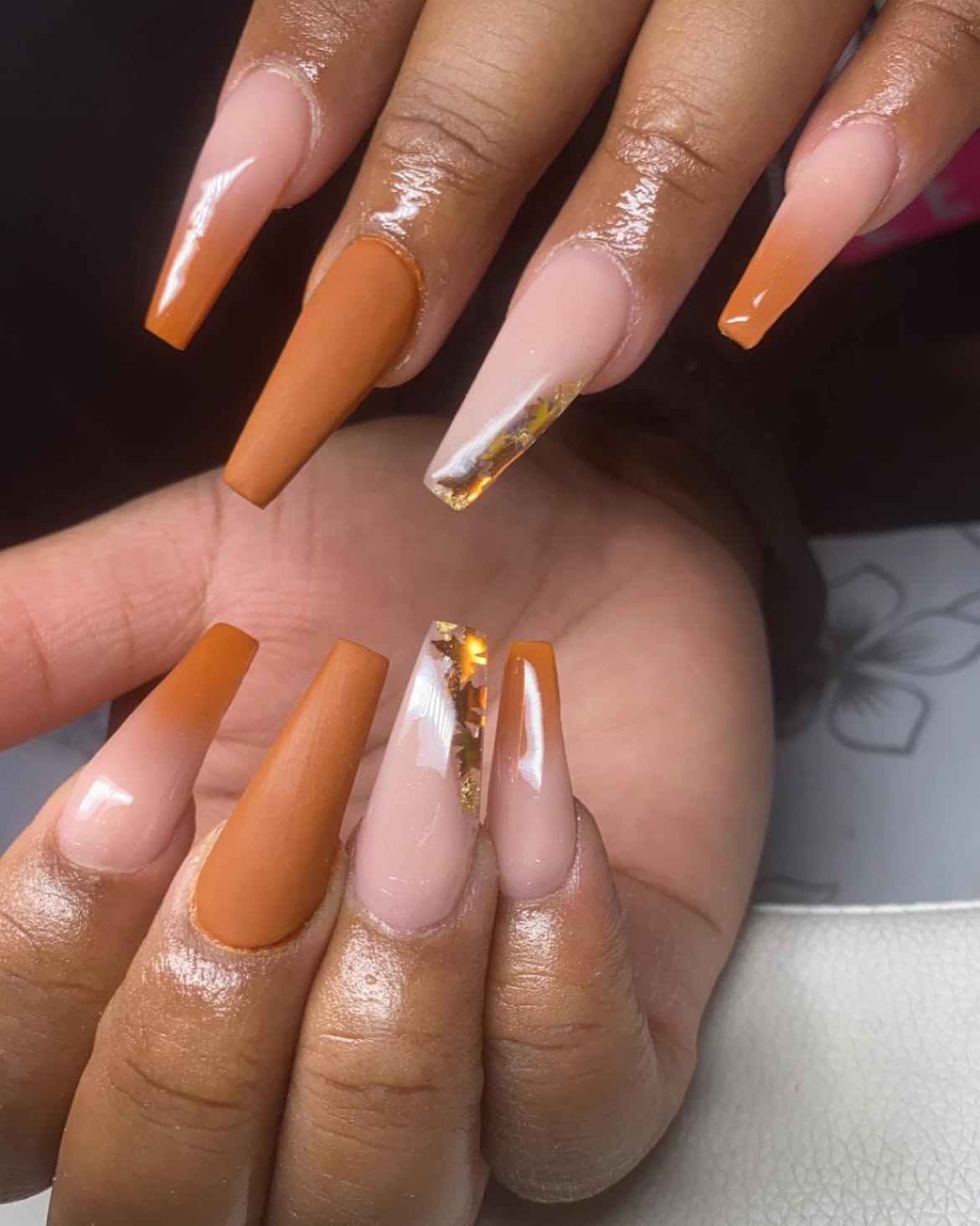 Matte Burnt Orange Ombre Coffin Nails