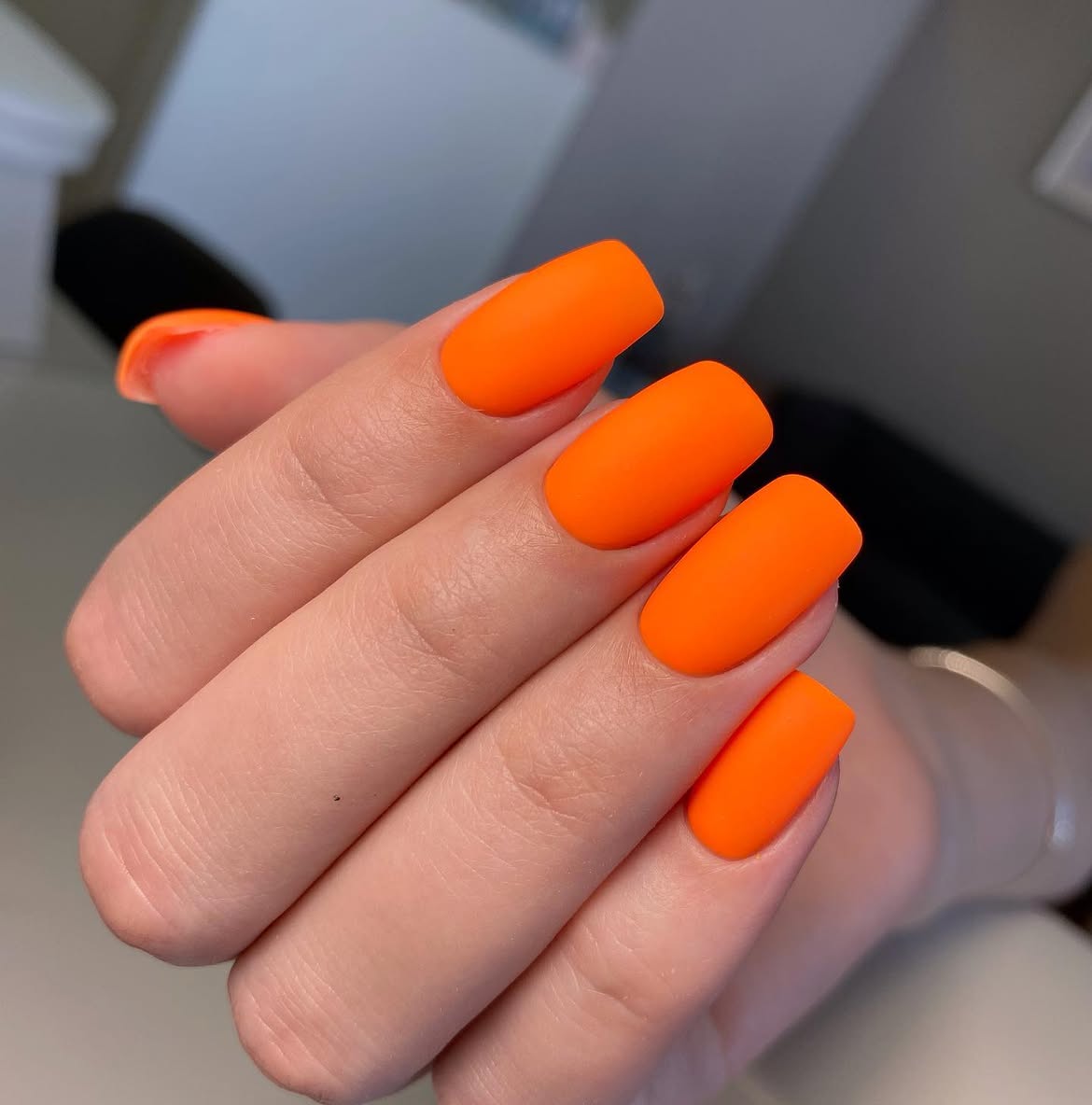 Matte Electric Orange Coffin Nails