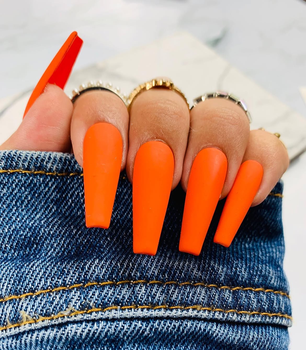 Matte Mandarin Orange Coffin Nails