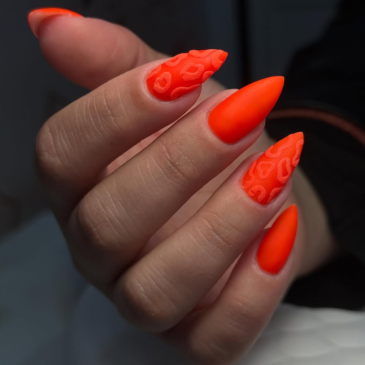 Matte Neon Orange Leopard Stiletto Nails
