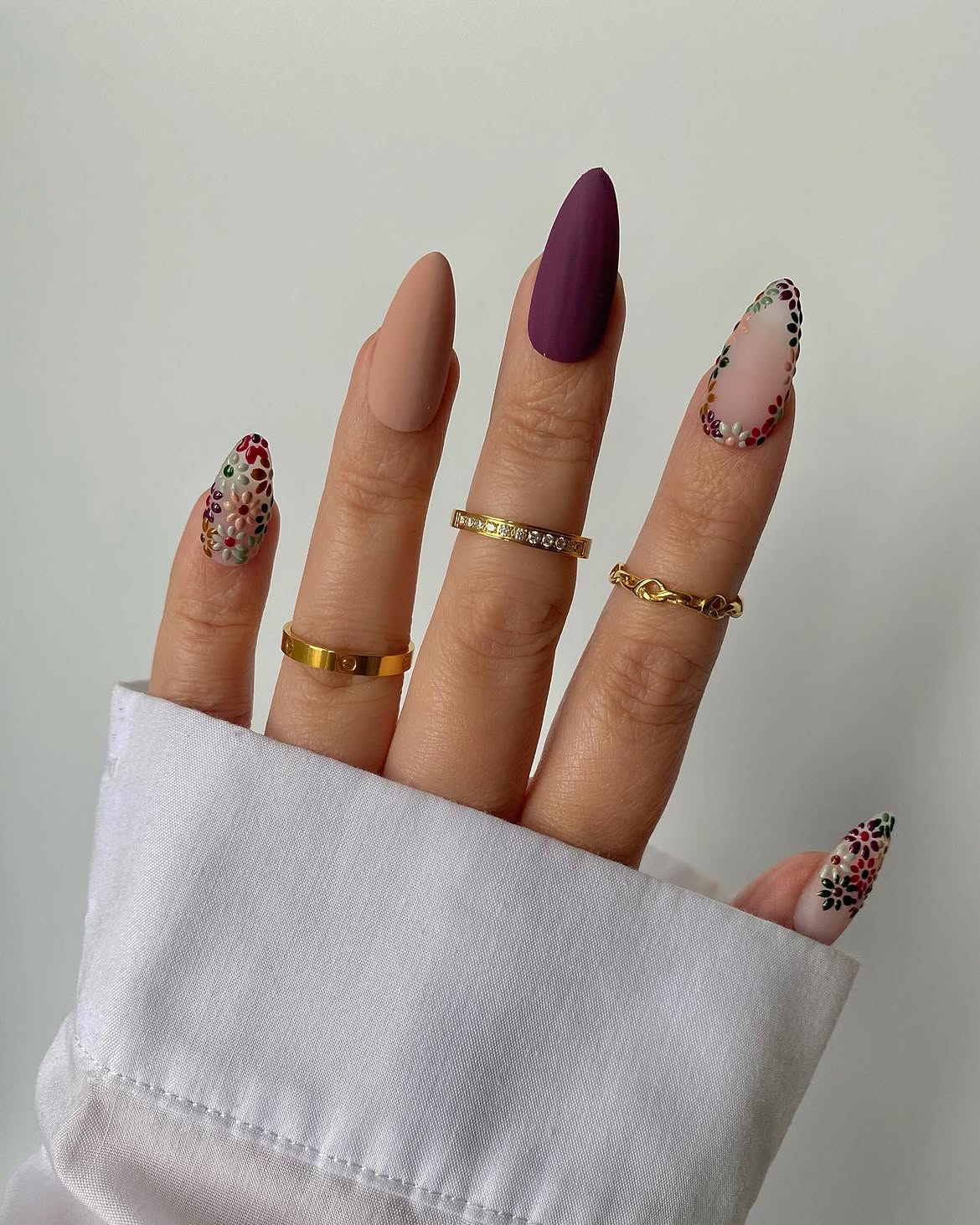 Matte Plum & Nude with Embellished Floral Accents