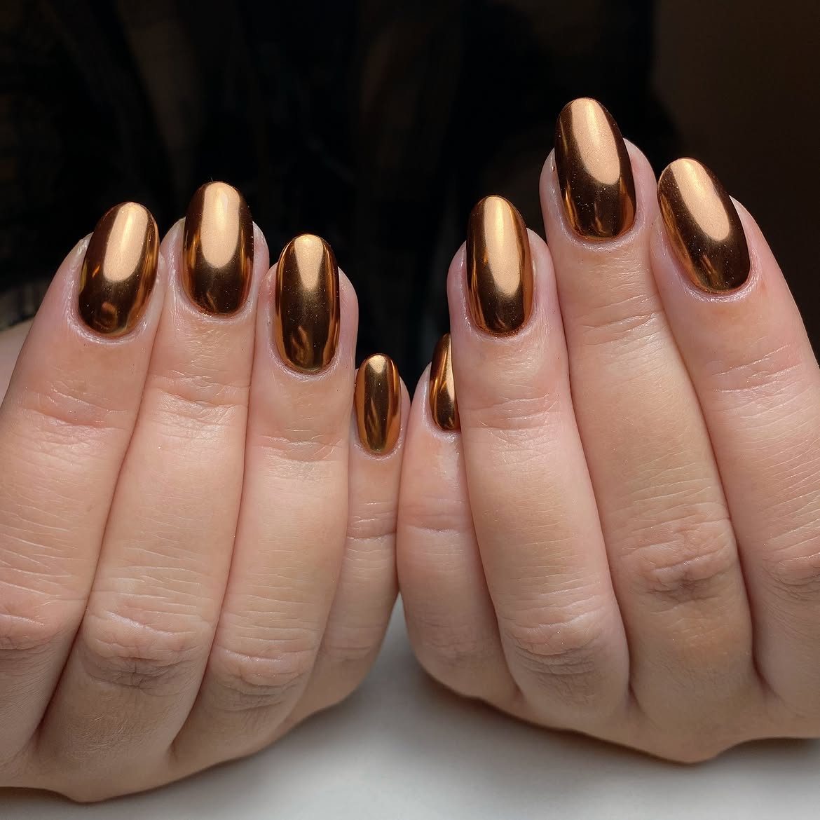 Metallic Bronze Chrome Oval Nails