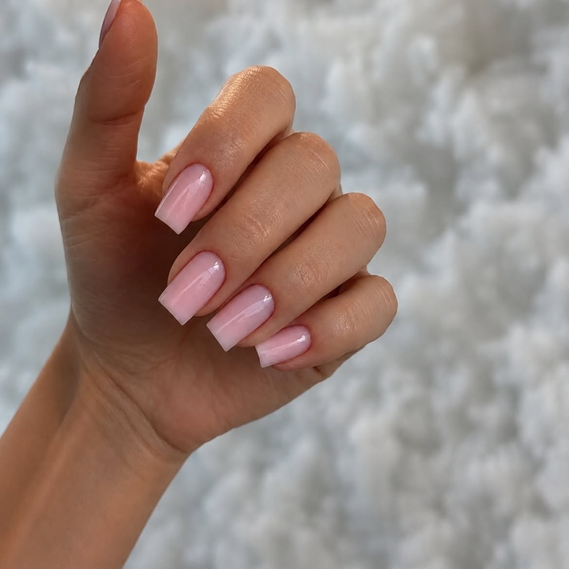 Milky Pink Square French Aura Nails