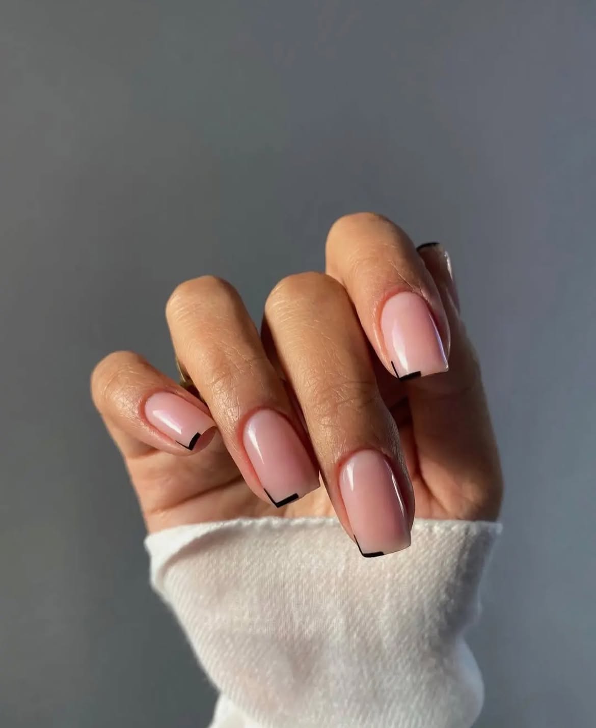 Milky Pink Square Nails with Black French Tips