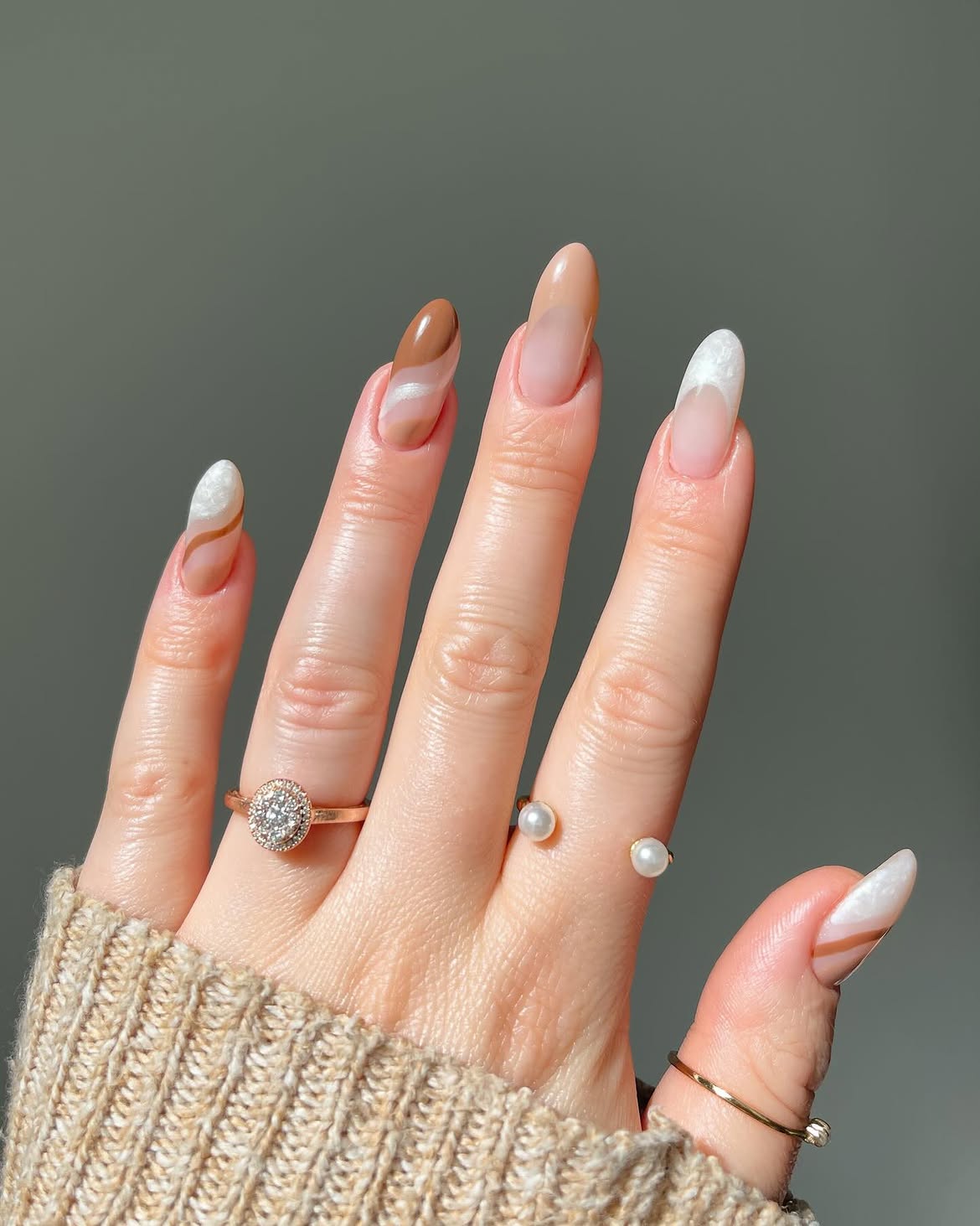 Milky Swirl Abstract Almond Nails
